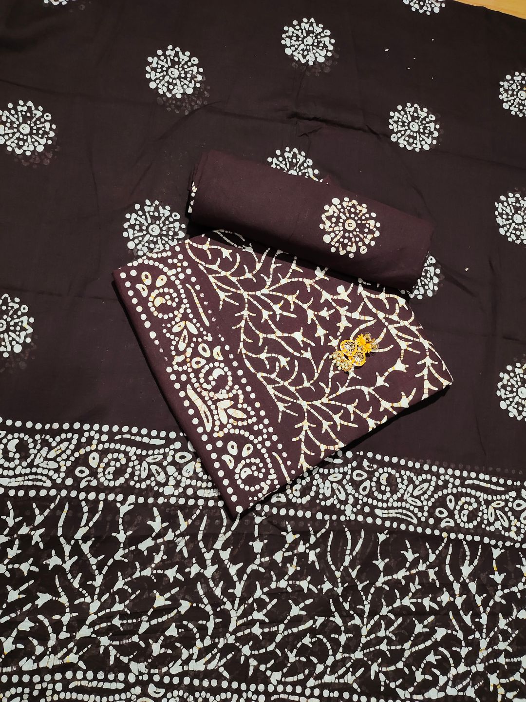 Bombay Batik Pure Cotton Dress Material Block-Wax Printing Technique – Cofee Batik