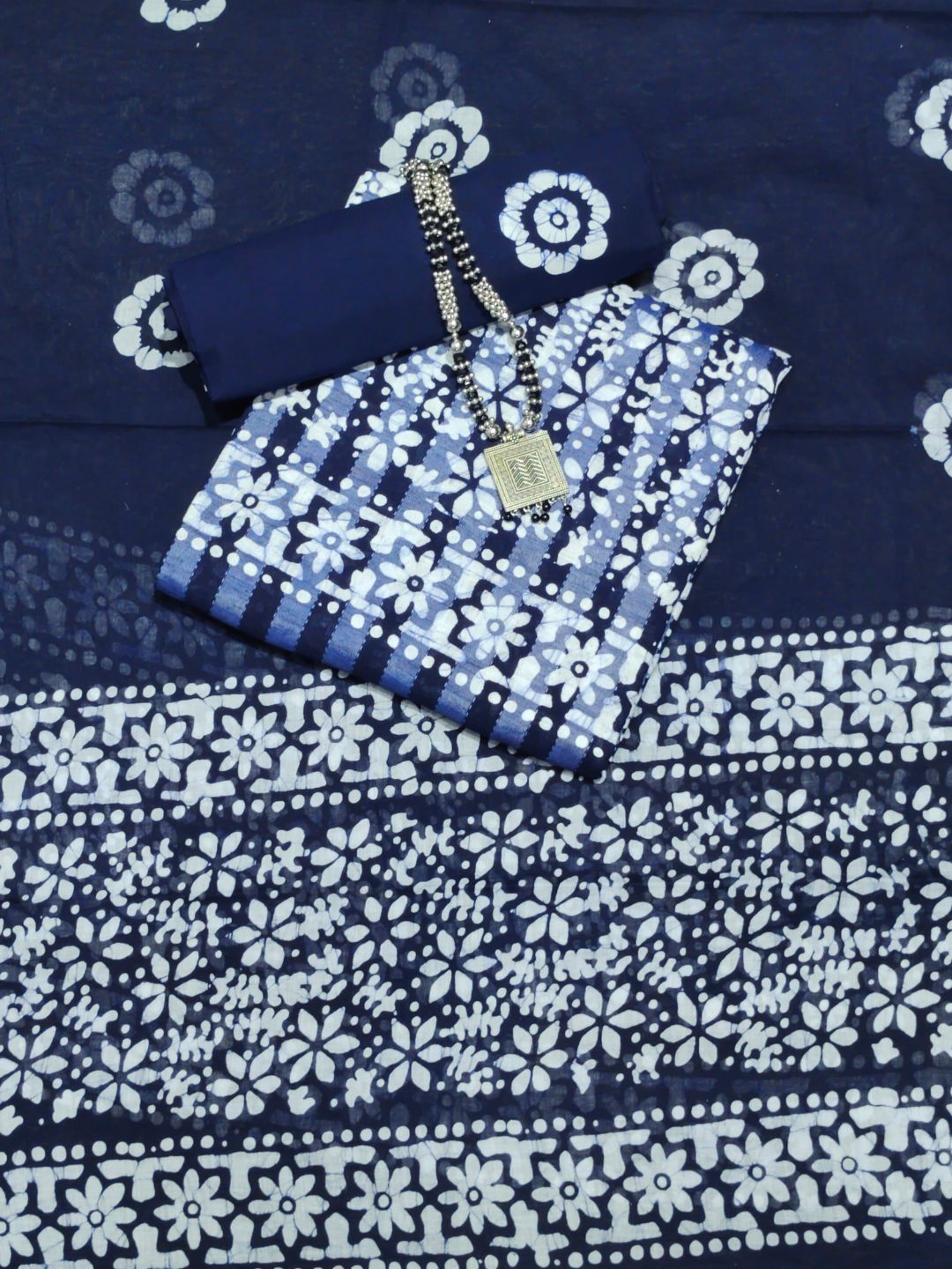 Bombay Batik Pure Cotton Dress Material Ethnic Batik Crafting – Navy Blue Batik
