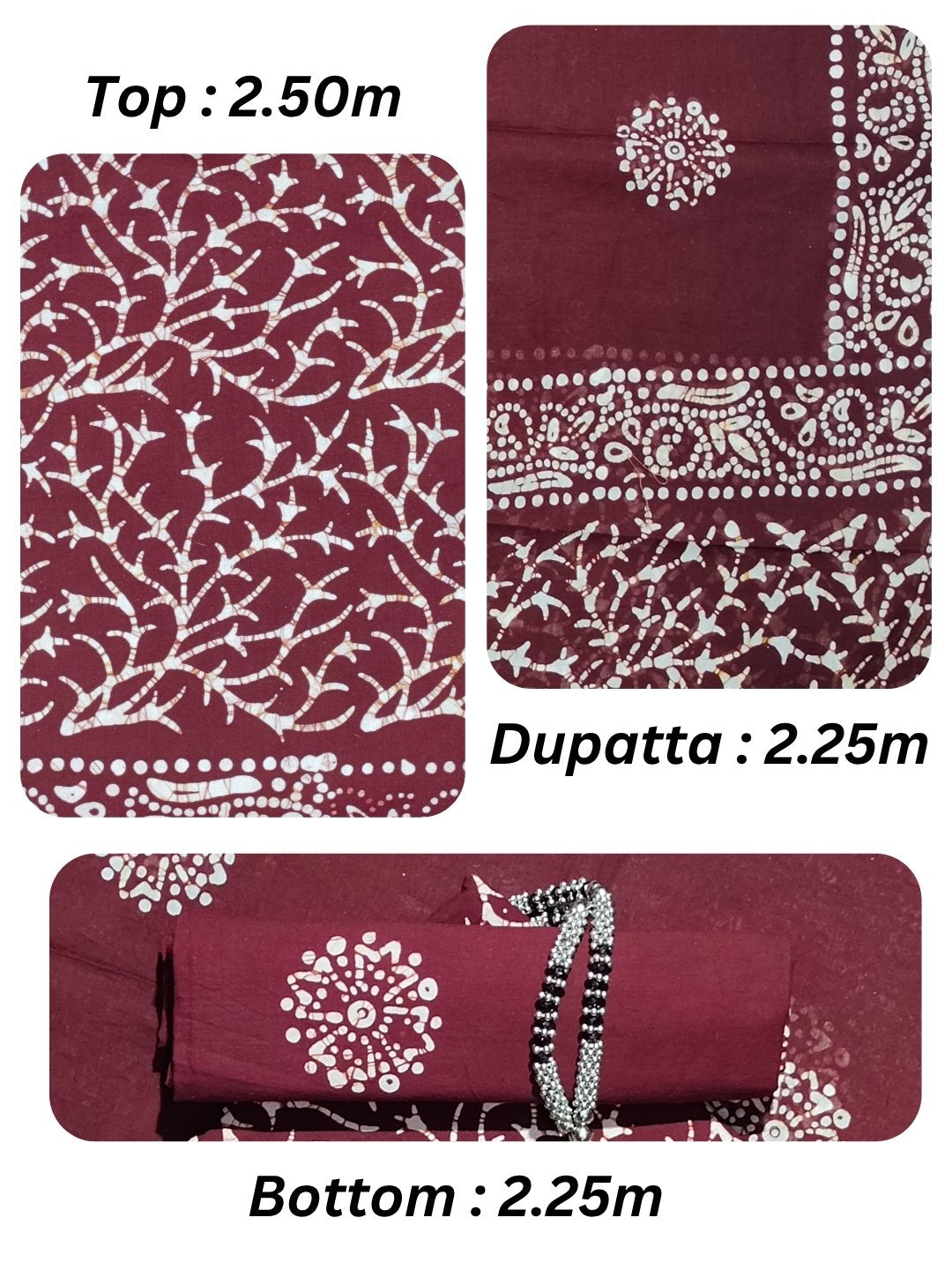 Bombay Batik Pure Cotton Dress Material Manual Wax Dye Process – Maroon Colour