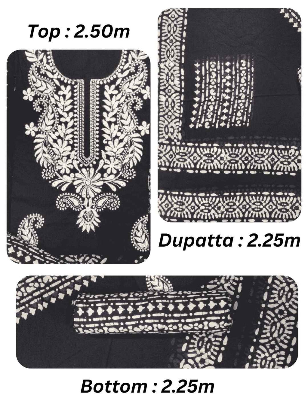 Bombay Batik Pure Cotton Dress Material Artisanal Batik & Lucknowi Detailing – Black Batik