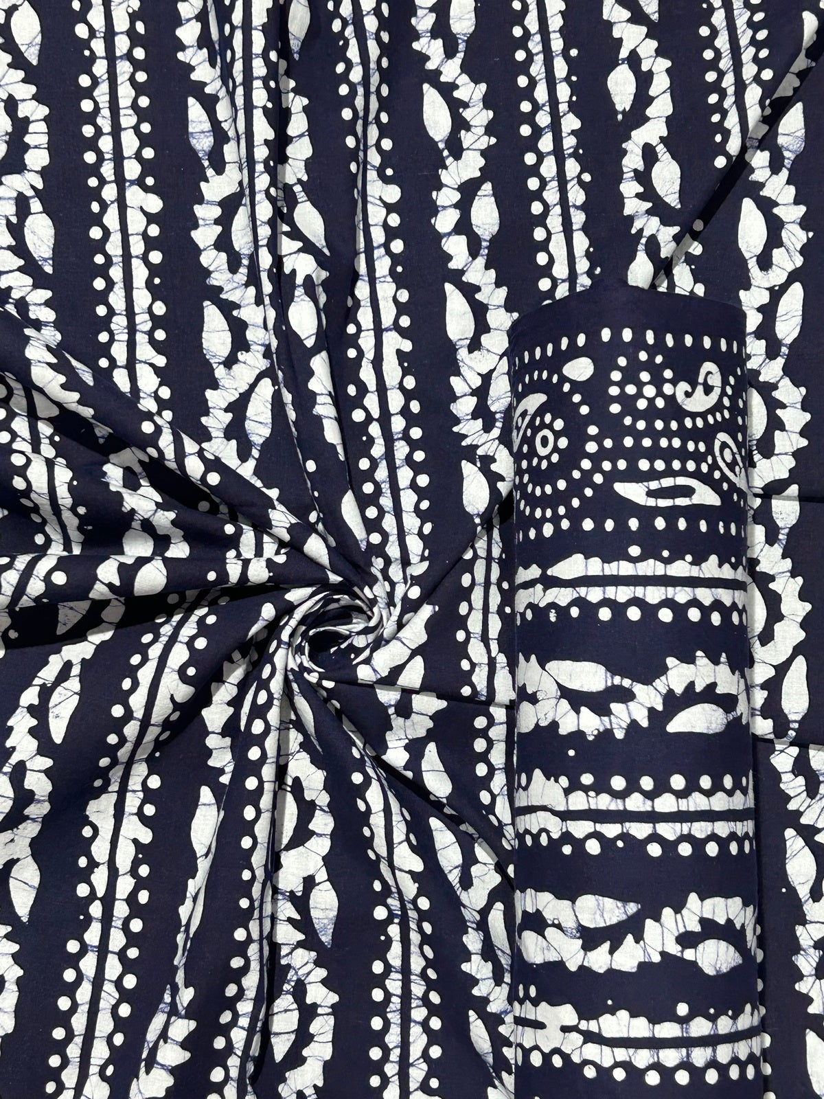 Navy Blue Hand Batik Print Cotton Fabric