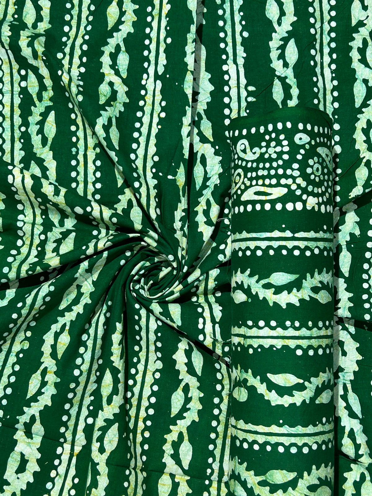 Green Hand Batik Print Pure Cotton Fabric – 3 meters (Top Stitching)