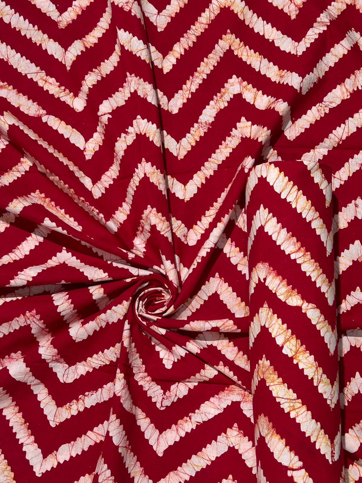 Red Hand Batik Print Pure Cotton Fabric – 3 meters (Top Stitching)
