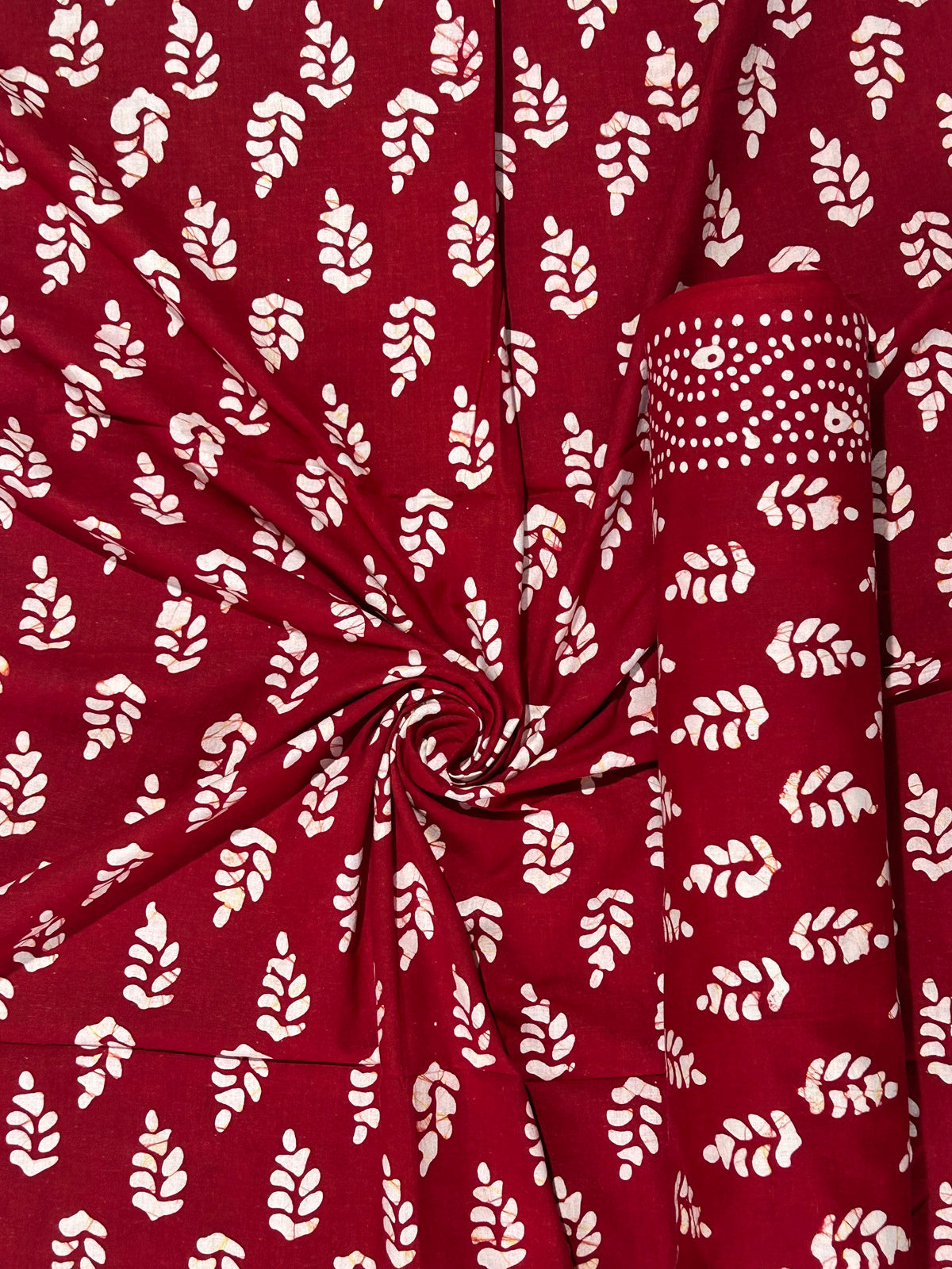 Stylish Red Hand Batik Print Pure Cotton Fabric – 3 meters (Custom Stitching)