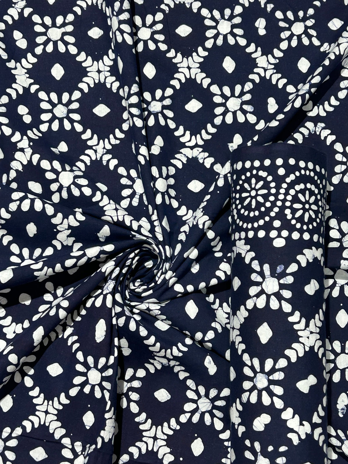 Navy Blue Hand Batik Print Cotton Fabric