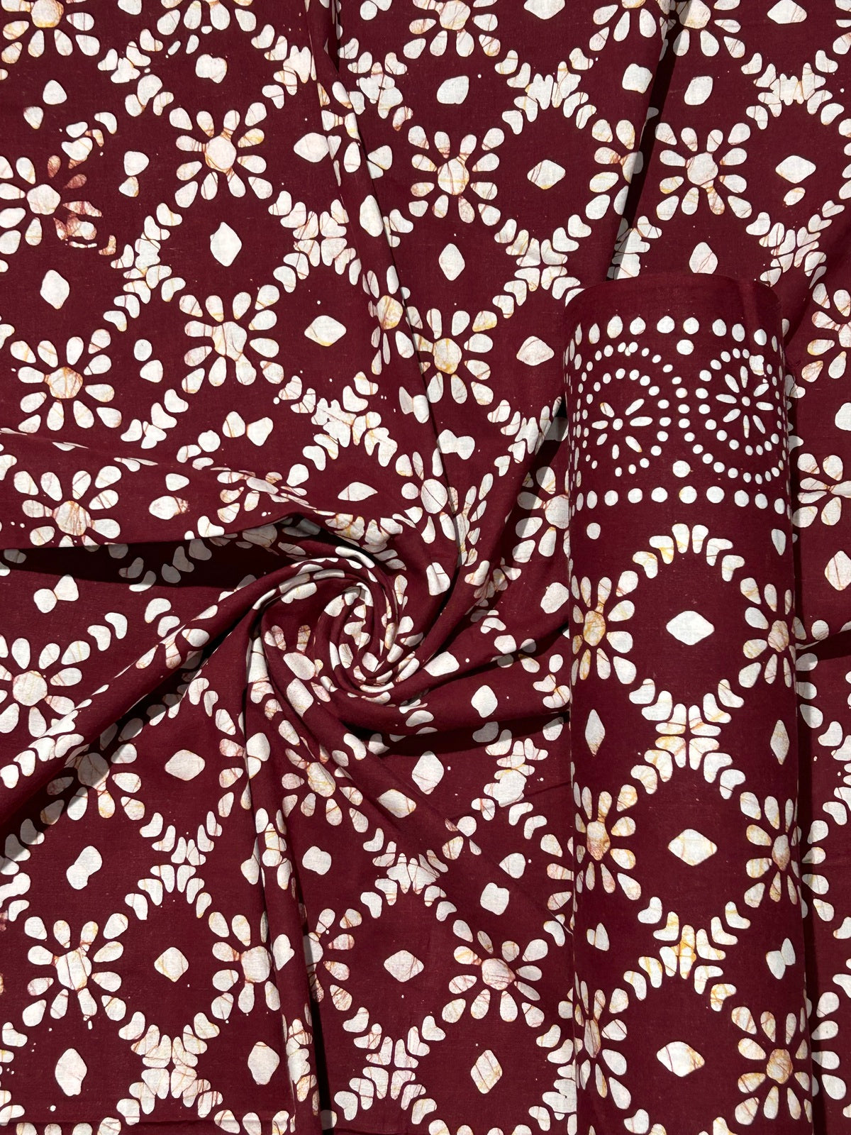 Maroon Hand Batik Print Pure Cotton Fabric – 3 meters (Kurta Stitching)