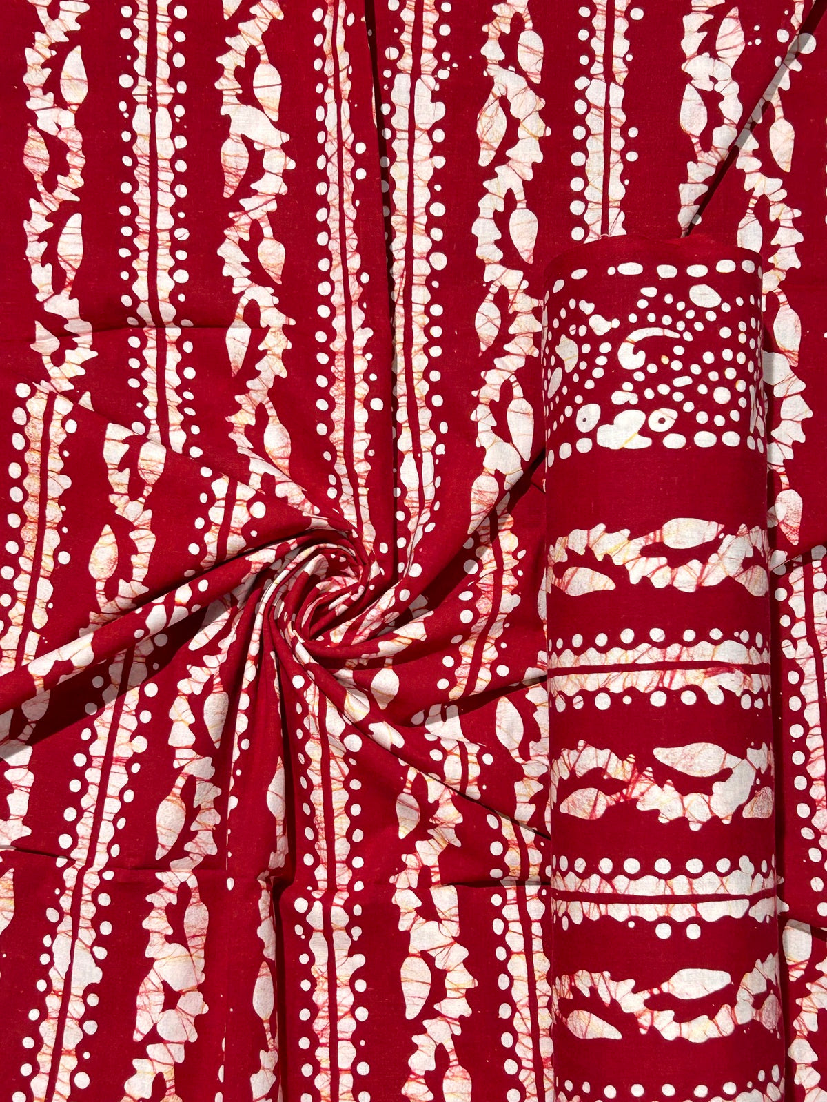 Red Hand Batik Print Pure Cotton Fabric – 3 meters (Kurta Stitching)