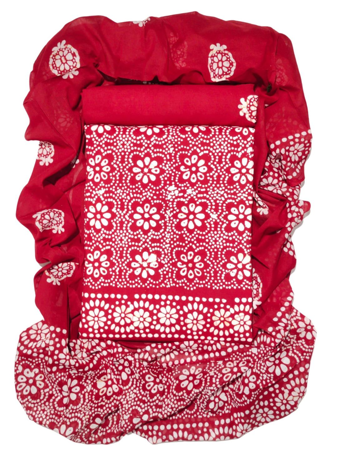 Bombay Batik Pure Cotton Dress Material Hand Printed – Red Colour