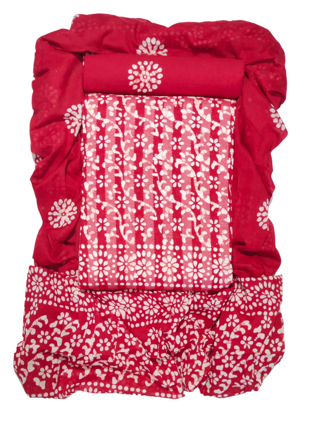 Bombay Batik Pure Cotton Dress Material Traditional Batik Dyeing – Red   Batik