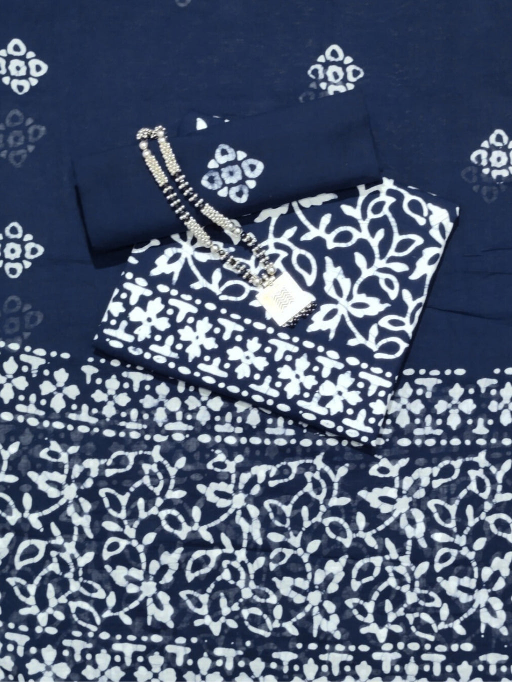 Bombay Batik Pure Cotton Dress Material Hand-Painted Batik Motifs – Navy Blue Batik