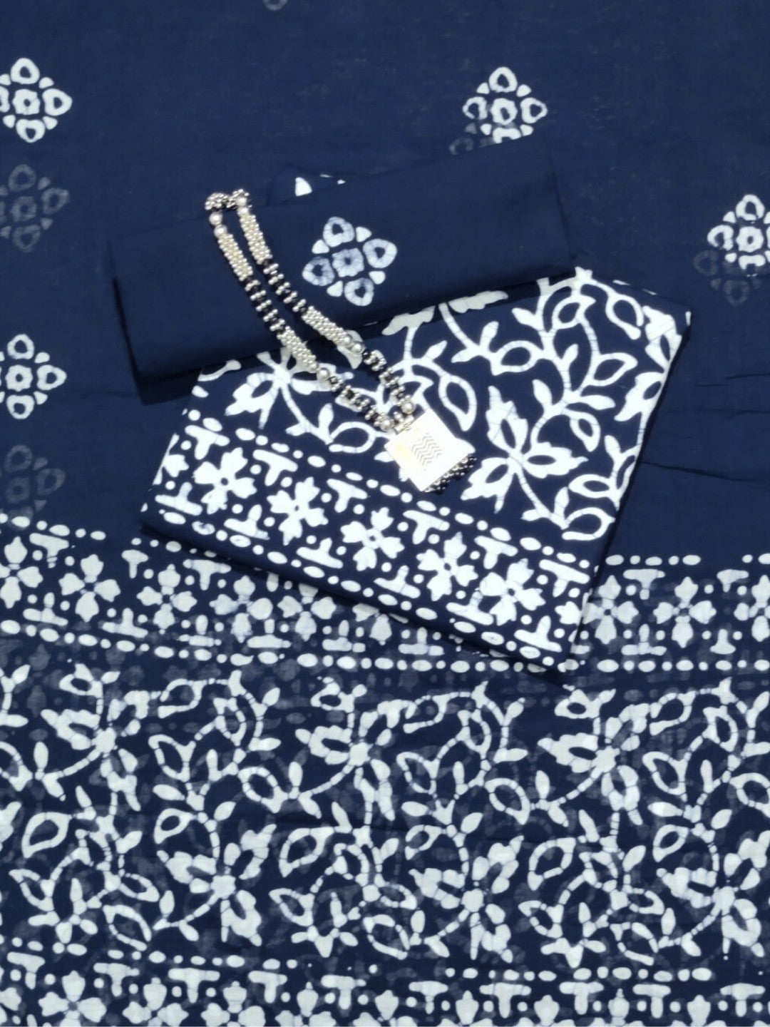 Bombay Batik Pure Cotton Dress Material Hand-Painted Batik Motifs – Navy Blue Batik