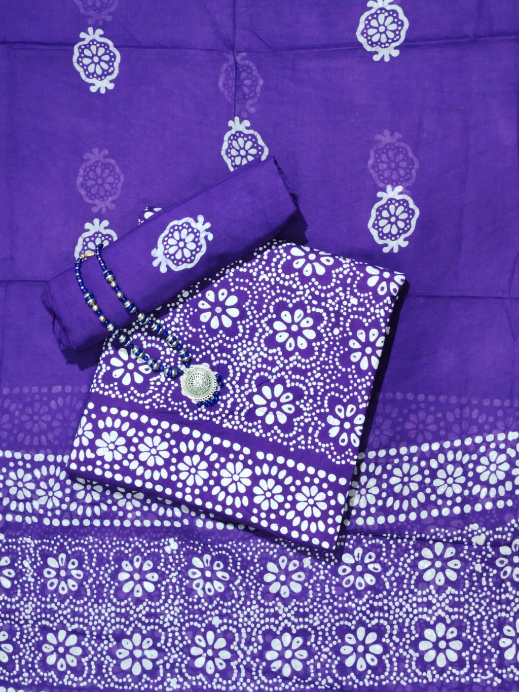 Bombay Batik Pure Cotton Dress Material Hand-Dyed Print – Purple Batik