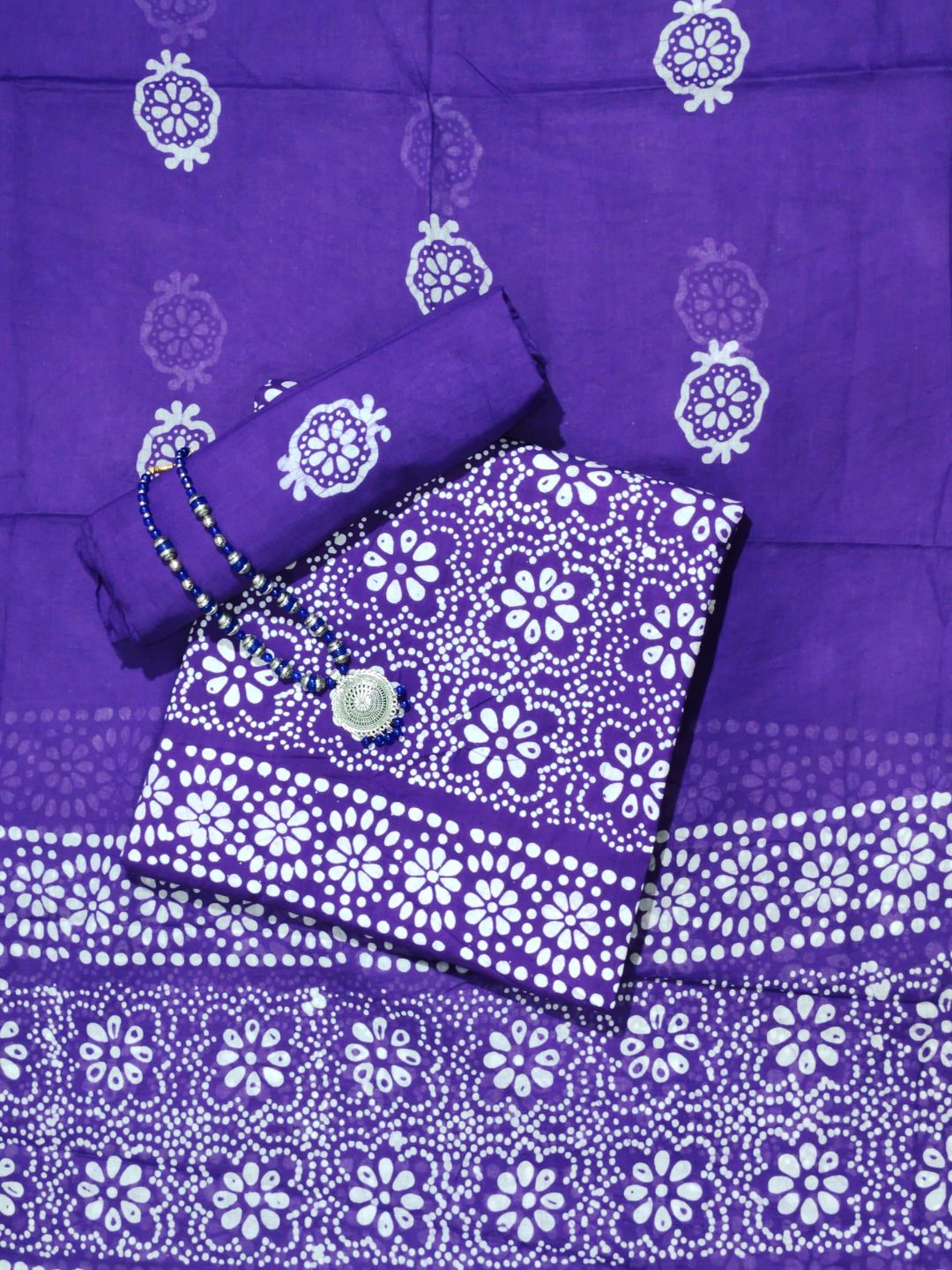 Bombay Batik Pure Cotton Dress Material Hand-Dyed Print – Purple Batik