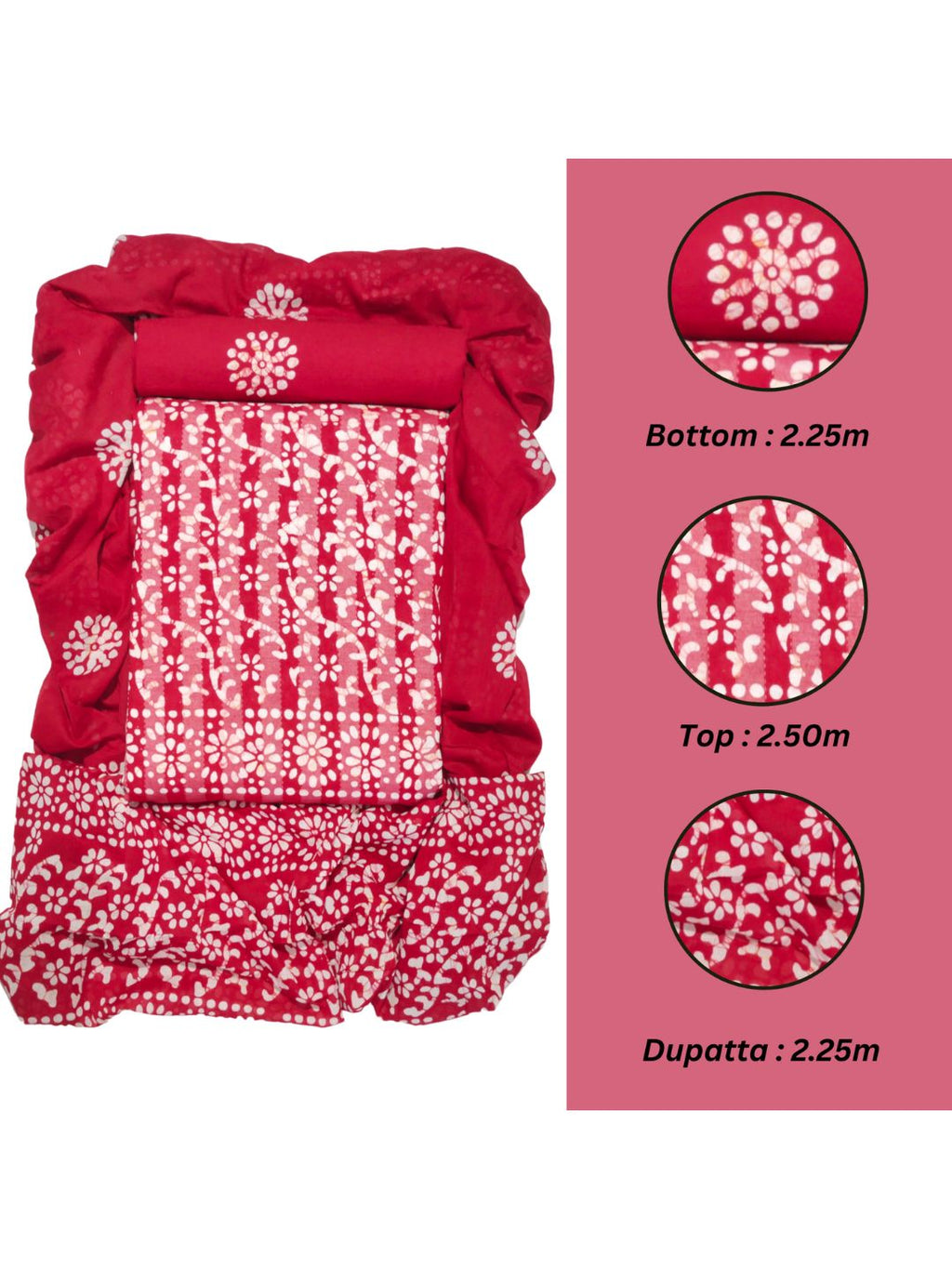 Bombay Batik Pure Cotton Dress Material Traditional Batik Dyeing – Red   Batik