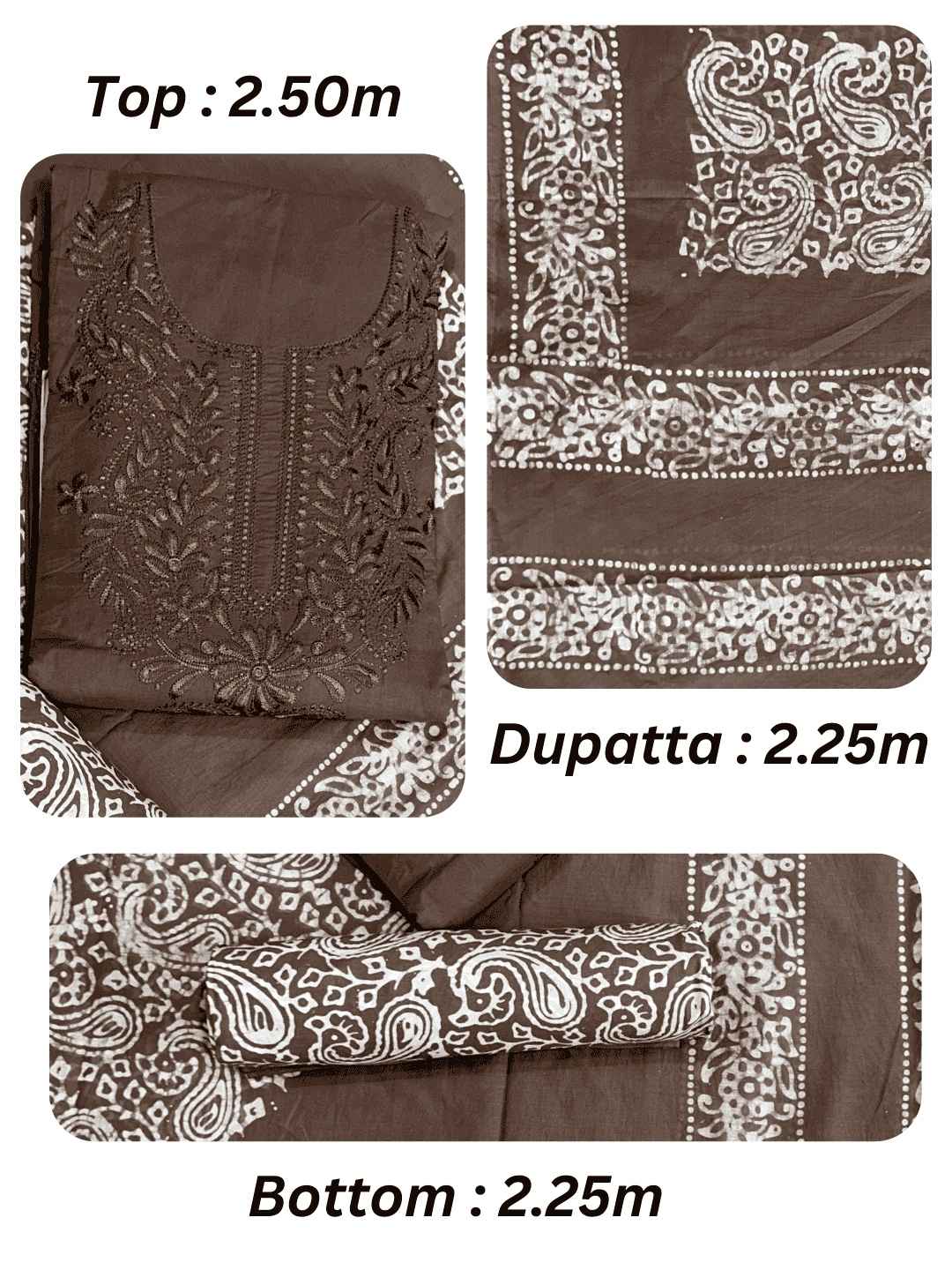 Bombay Batik Pure Cotton Dress Material Handcrafted Fusion of Batik & Lucknowi Art – Lakda Brown Batik