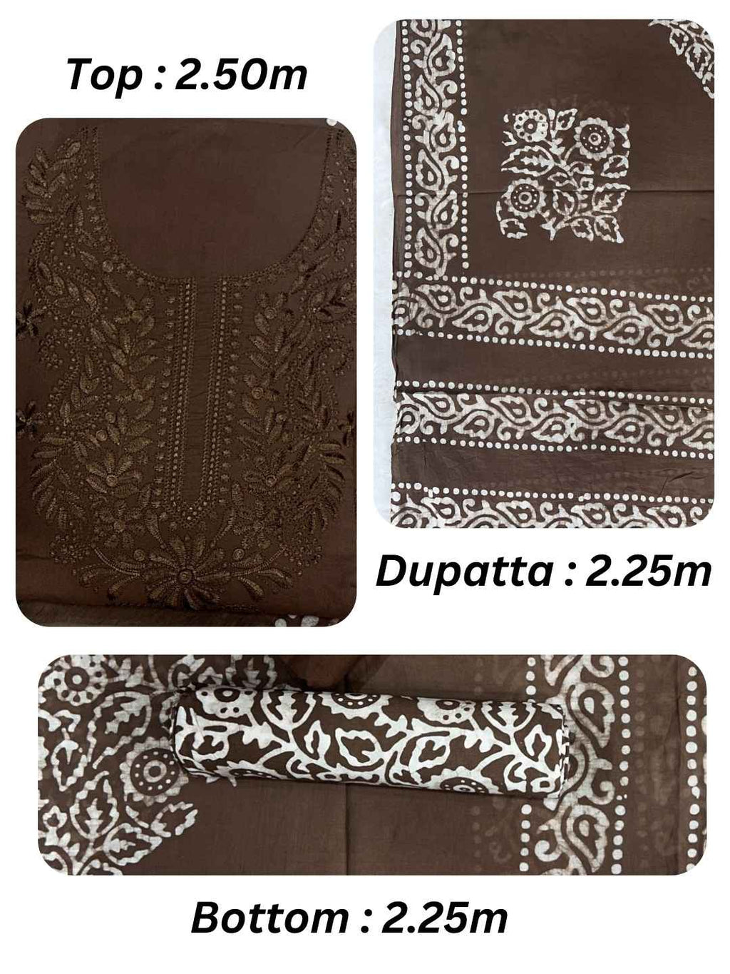 Bombay Batik Pure Cotton Dress Material Lucknowi Pattern Batik Printing – Lakda Brown Batik