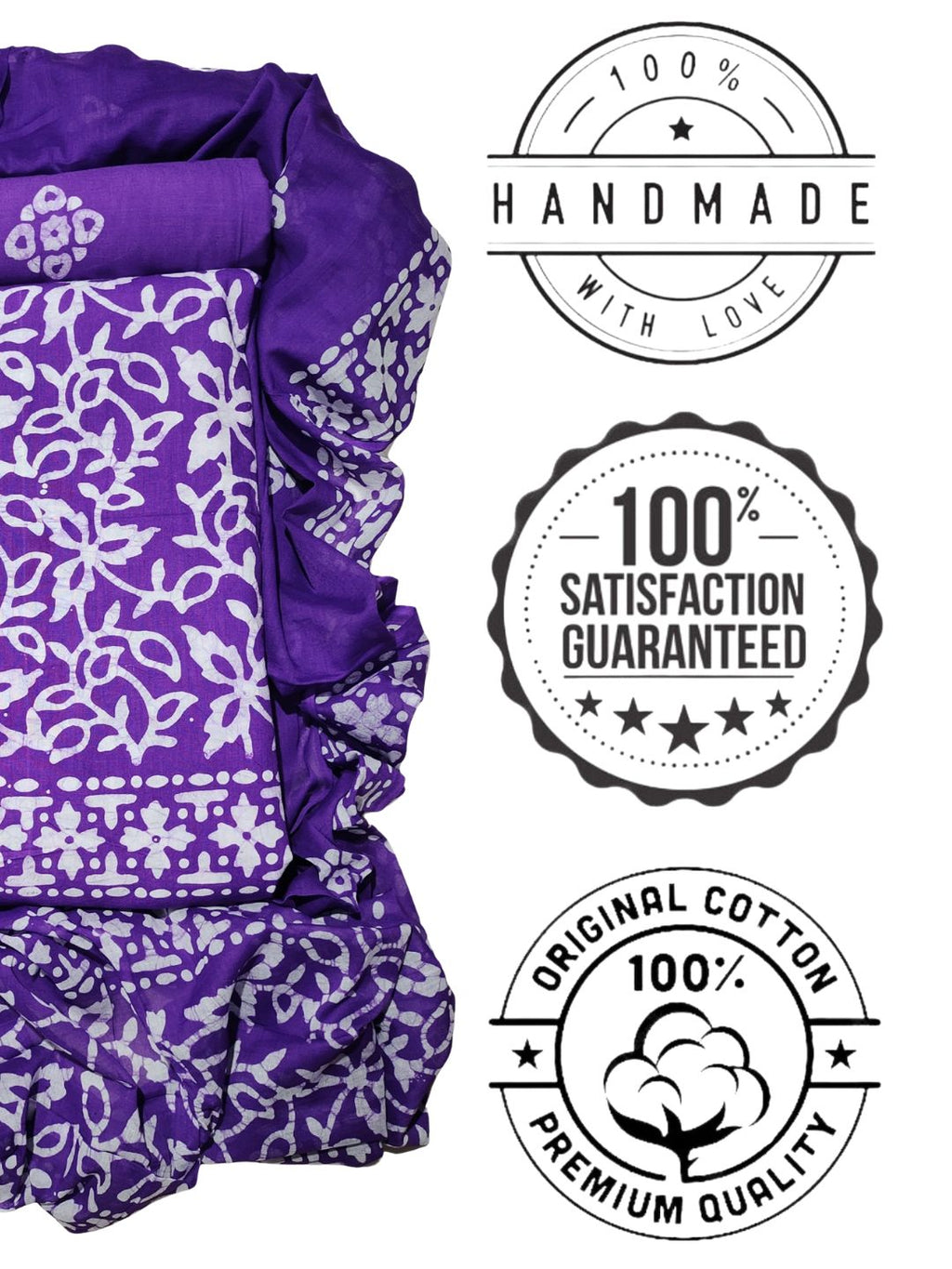 Bombay Batik Pure Cotton Dress Material Wax-Resist Batik Printing – Purple Colour