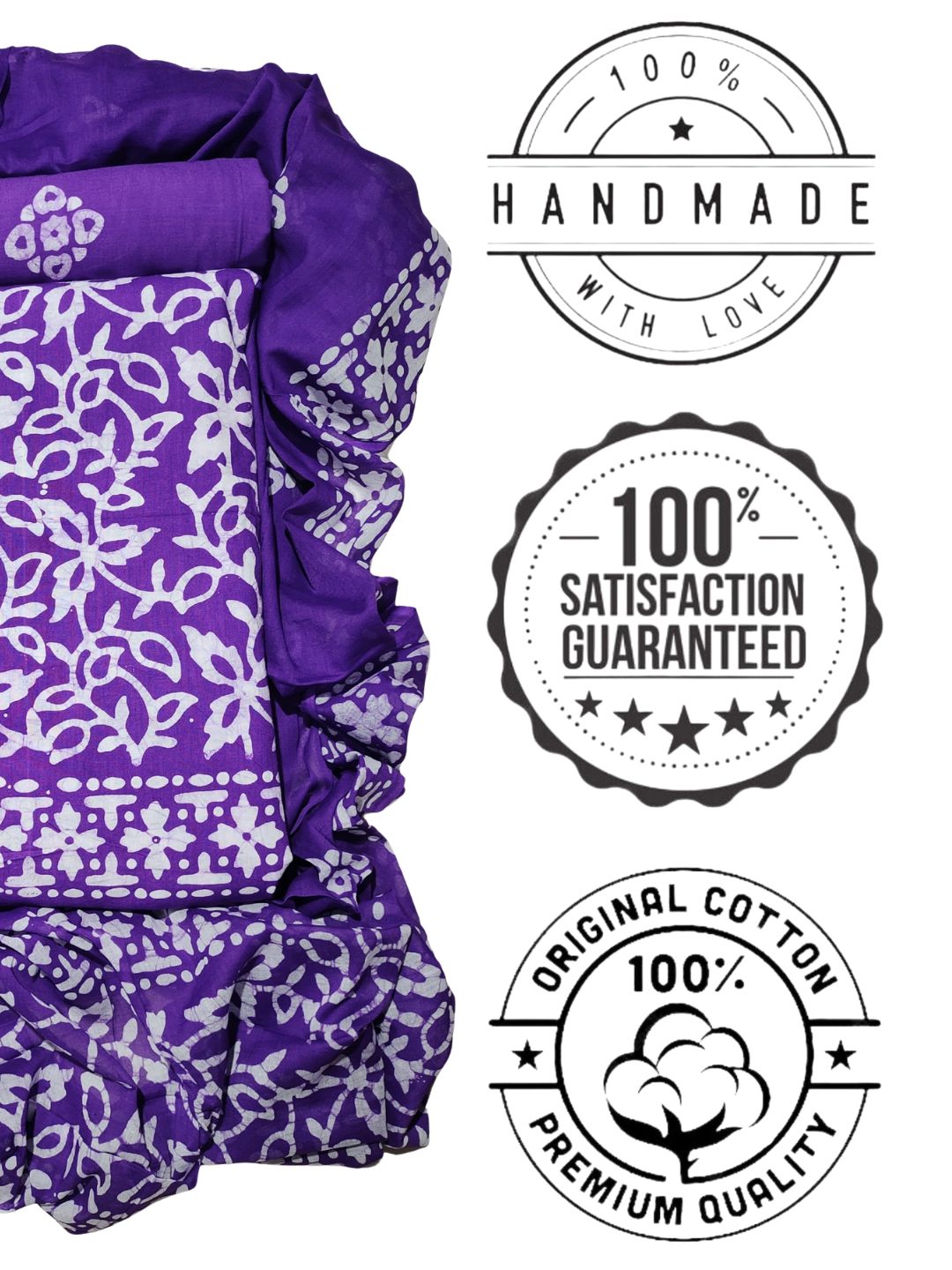 Bombay Batik Pure Cotton Dress Material Wax-Resist Batik Printing – Purple Colour