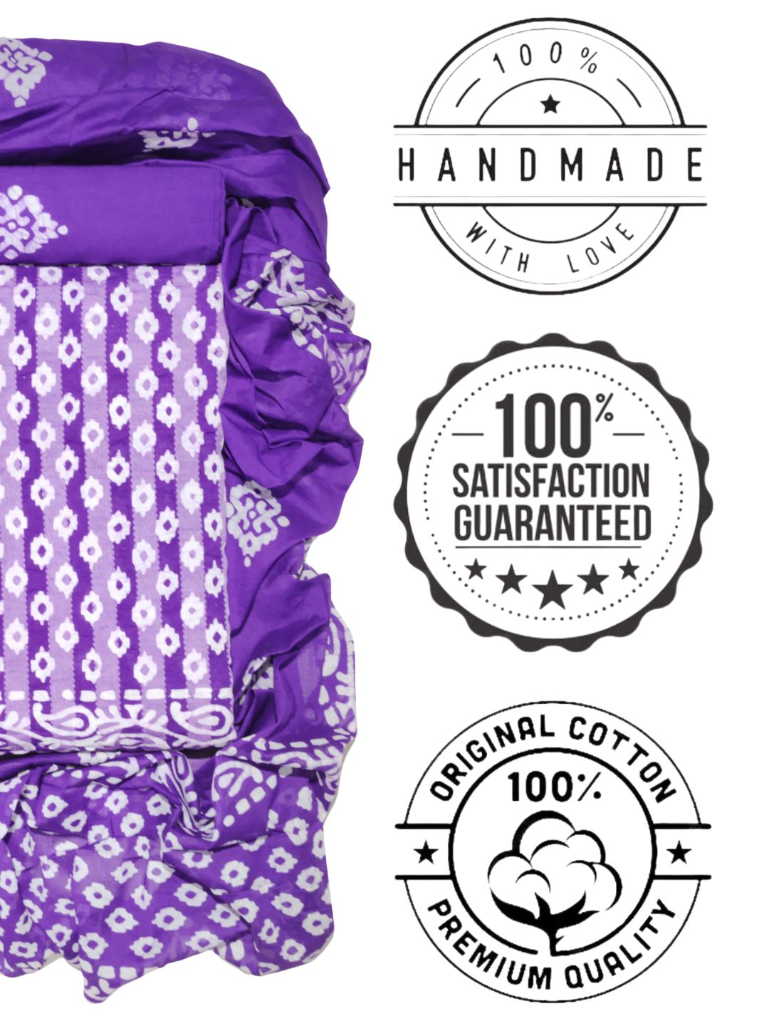 Bombay Batik Pure Cotton Dress Material Natural Dye Batik Printing – Purple Colour