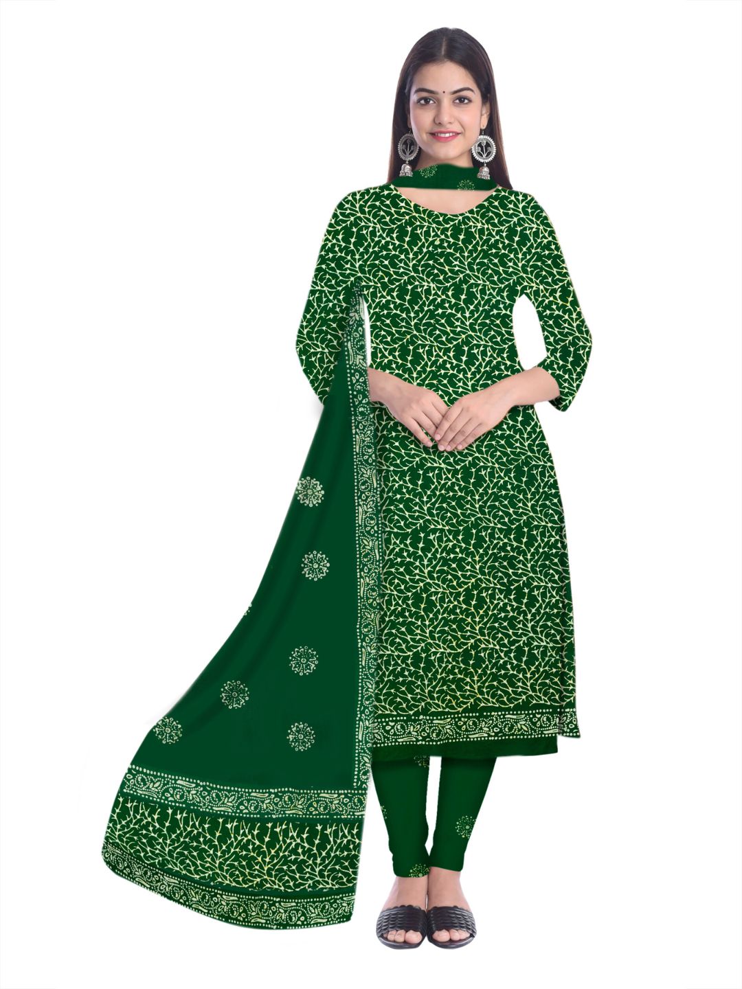 Bombay Batik Pure Cotton Dress Material Natural Dye Batik Printing – Green Colour
