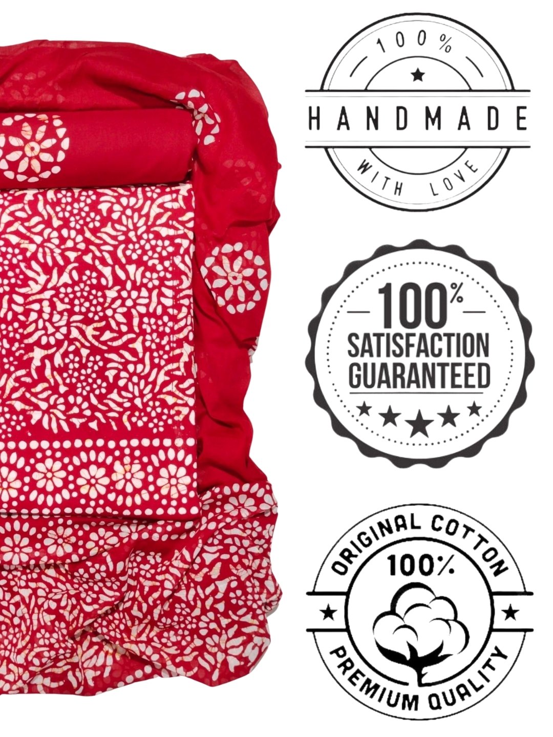 Bombay Batik Pure Cotton Dress Material Natural Dye Batik Printing – Red   Batik