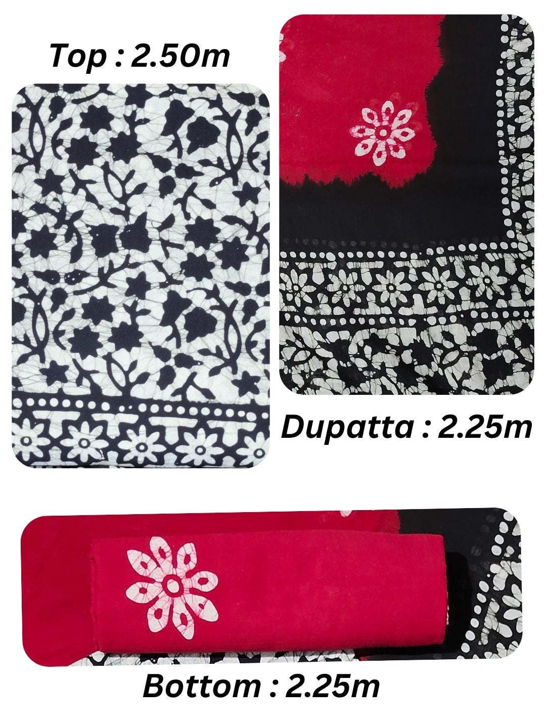 Bombay Batik Pure Cotton Dress Material Manual Wax Dye Process – Black Red Batik