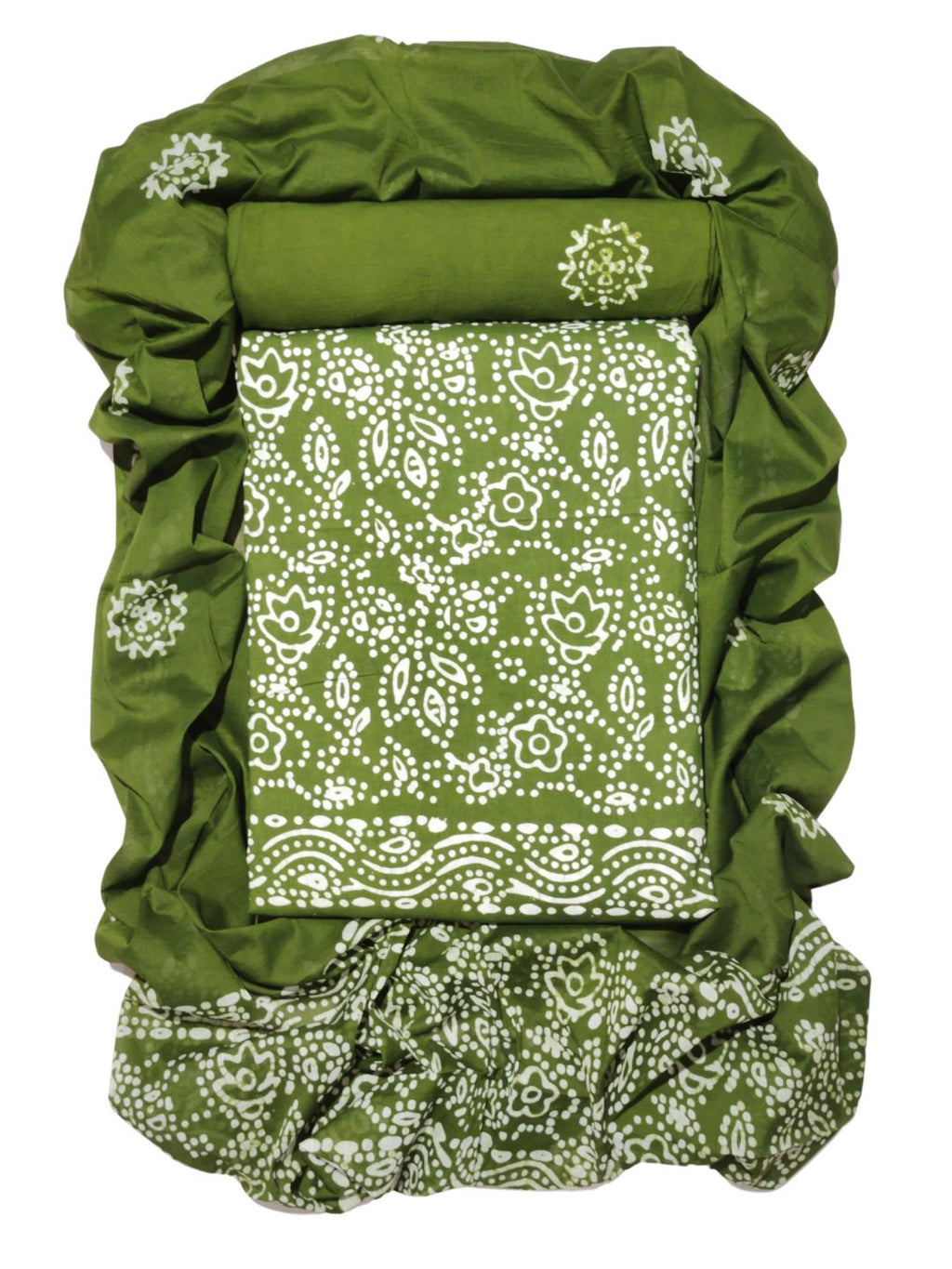 Bombay Batik Pure Cotton Dress Material Hand block printed  Mehndi Batik