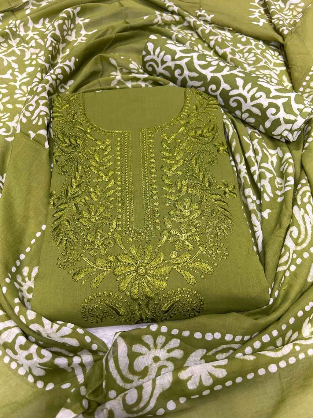 Bombay Batik Pure Cotton Dress Material Handcrafted Batik in Chikankari Style – Mehndi Batik