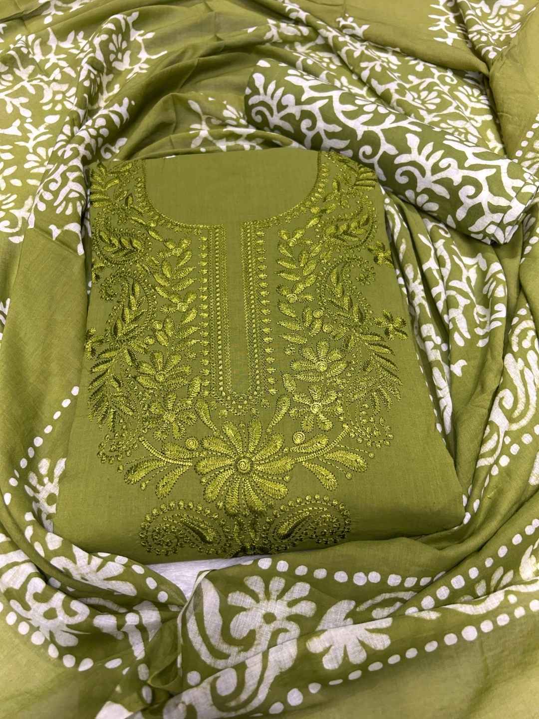 Bombay Batik Pure Cotton Dress Material Handcrafted Batik in Chikankari Style – Mehndi Batik