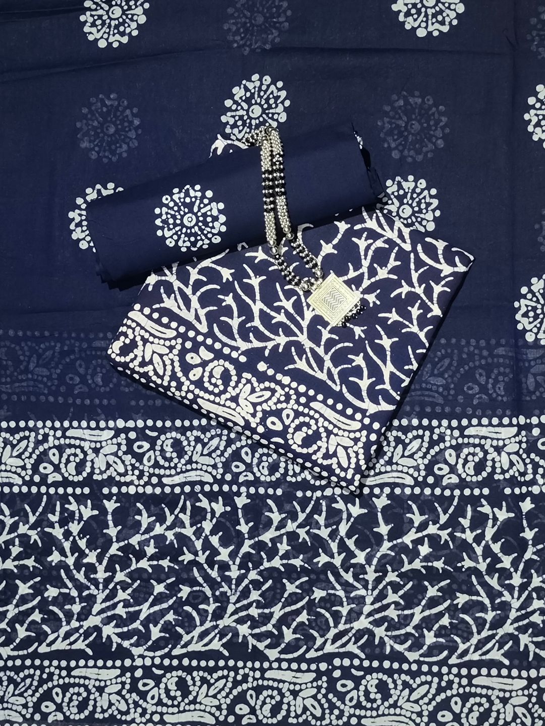 Bombay Batik Pure Cotton Dress Material Ethnic Batik Crafting – Navy Blue Batik