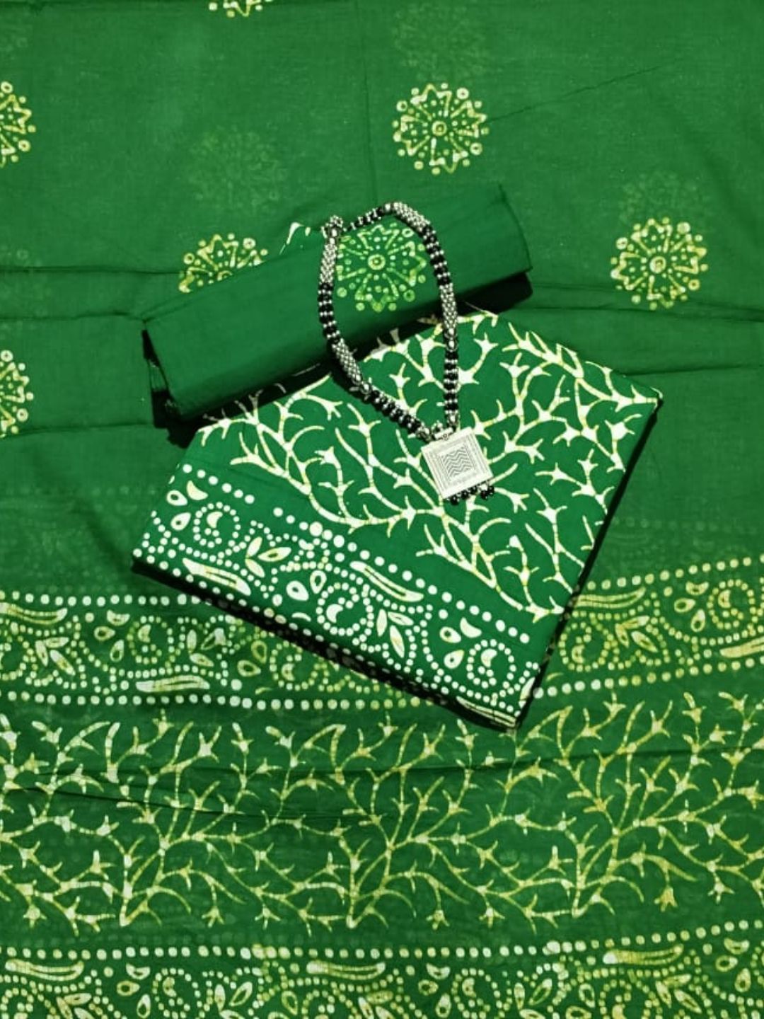 Bombay Batik Pure Cotton Dress Material Natural Dye Batik Printing – Green Colour