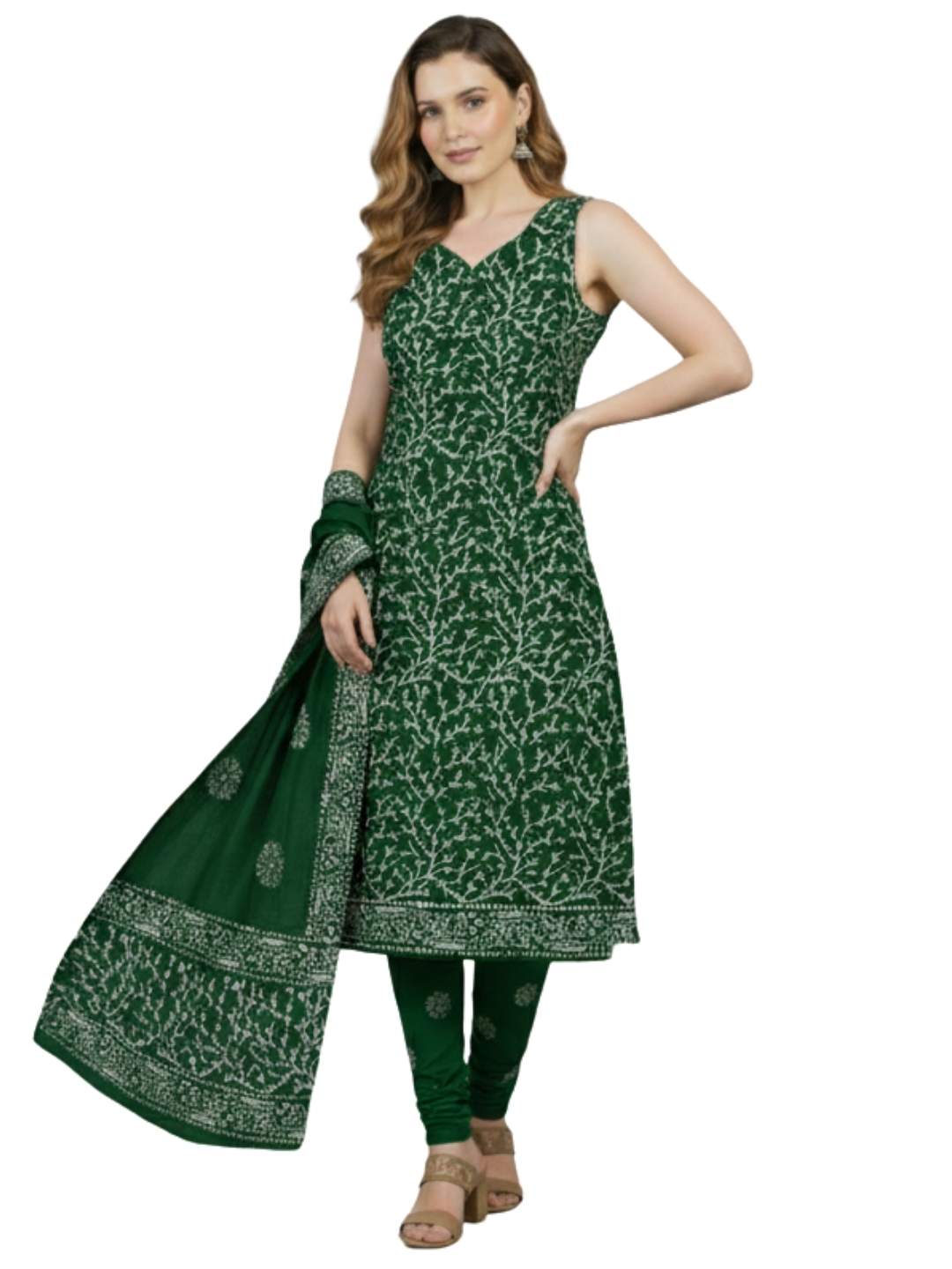 Bombay Batik Pure Cotton Dress Material Natural Dye Batik Printing – Green Colour