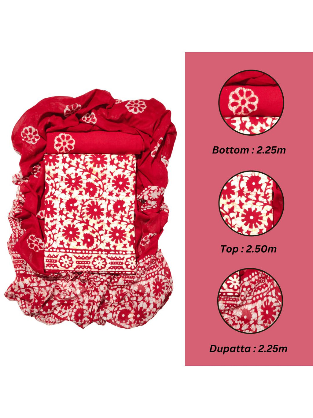 Bombay Batik Pure Cotton Dress Material Wax-Resist Batik Printing – Red   Batik