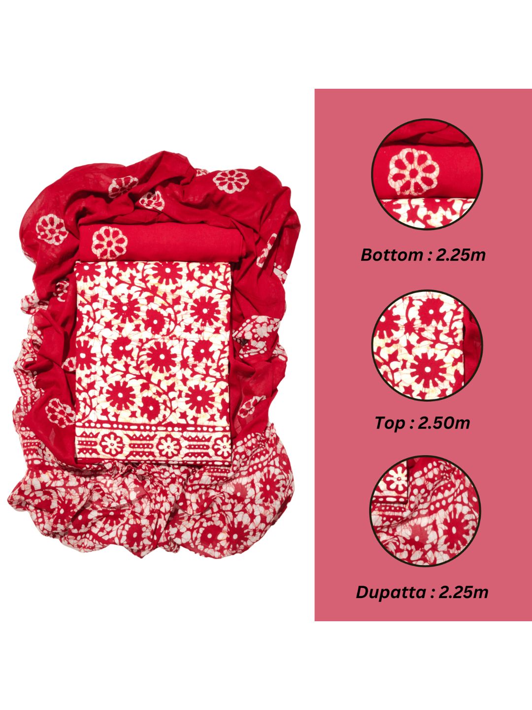 Bombay Batik Pure Cotton Dress Material Wax-Resist Batik Printing – Red   Batik