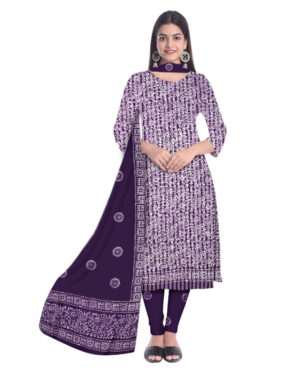 Purple Ethnic Printed Churidar Material With Dupatta