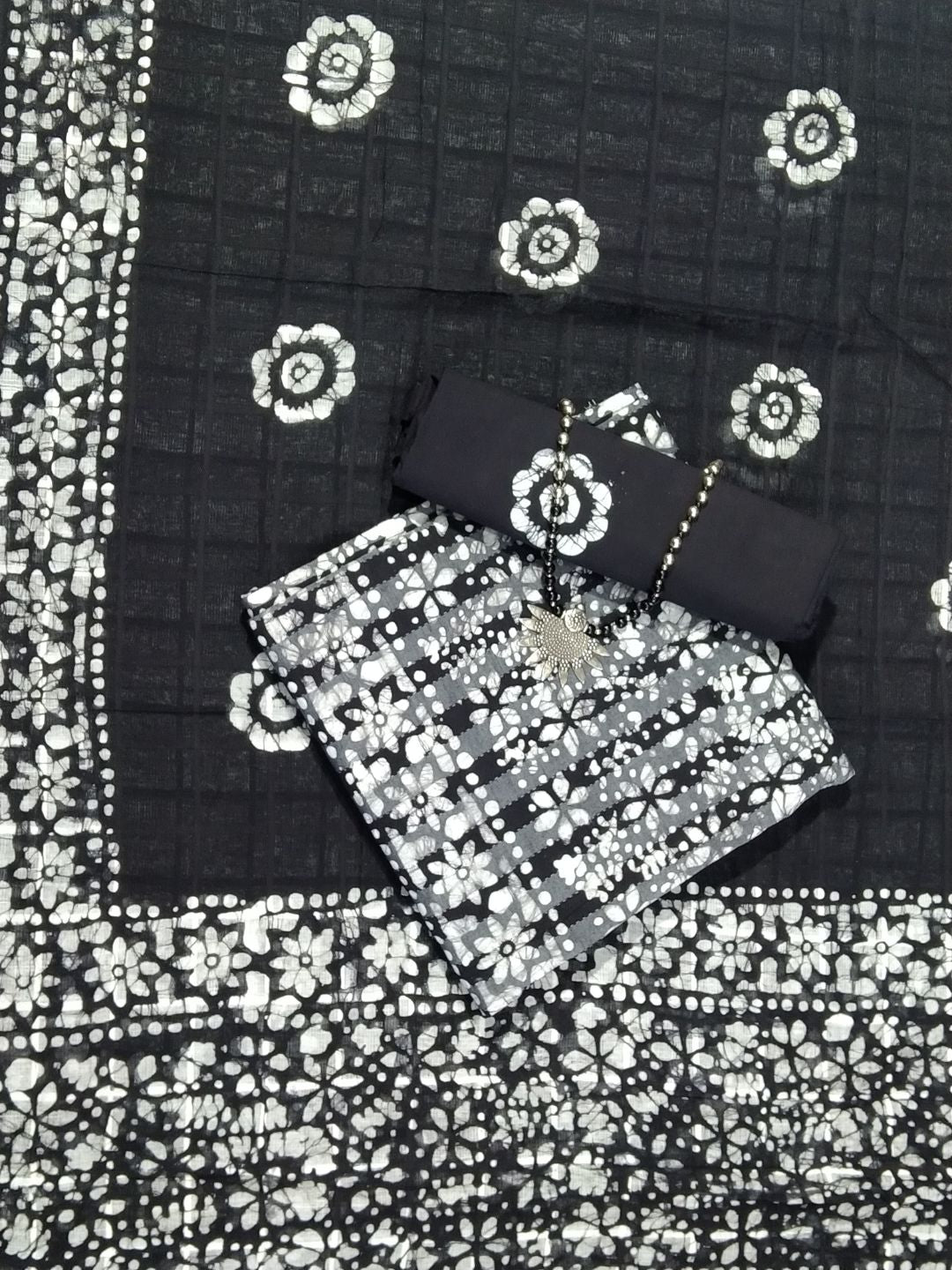 Bombay Batik Pure Cotton Dress Material Heritage Hand Batik Art – Black Batik