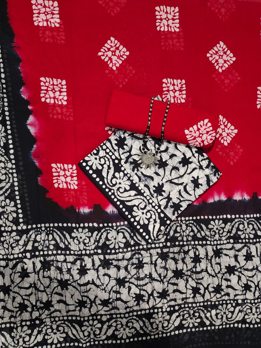Bombay Batik Pure Cotton Dress Material Natural Dye Batik Printing – Black Red Batik