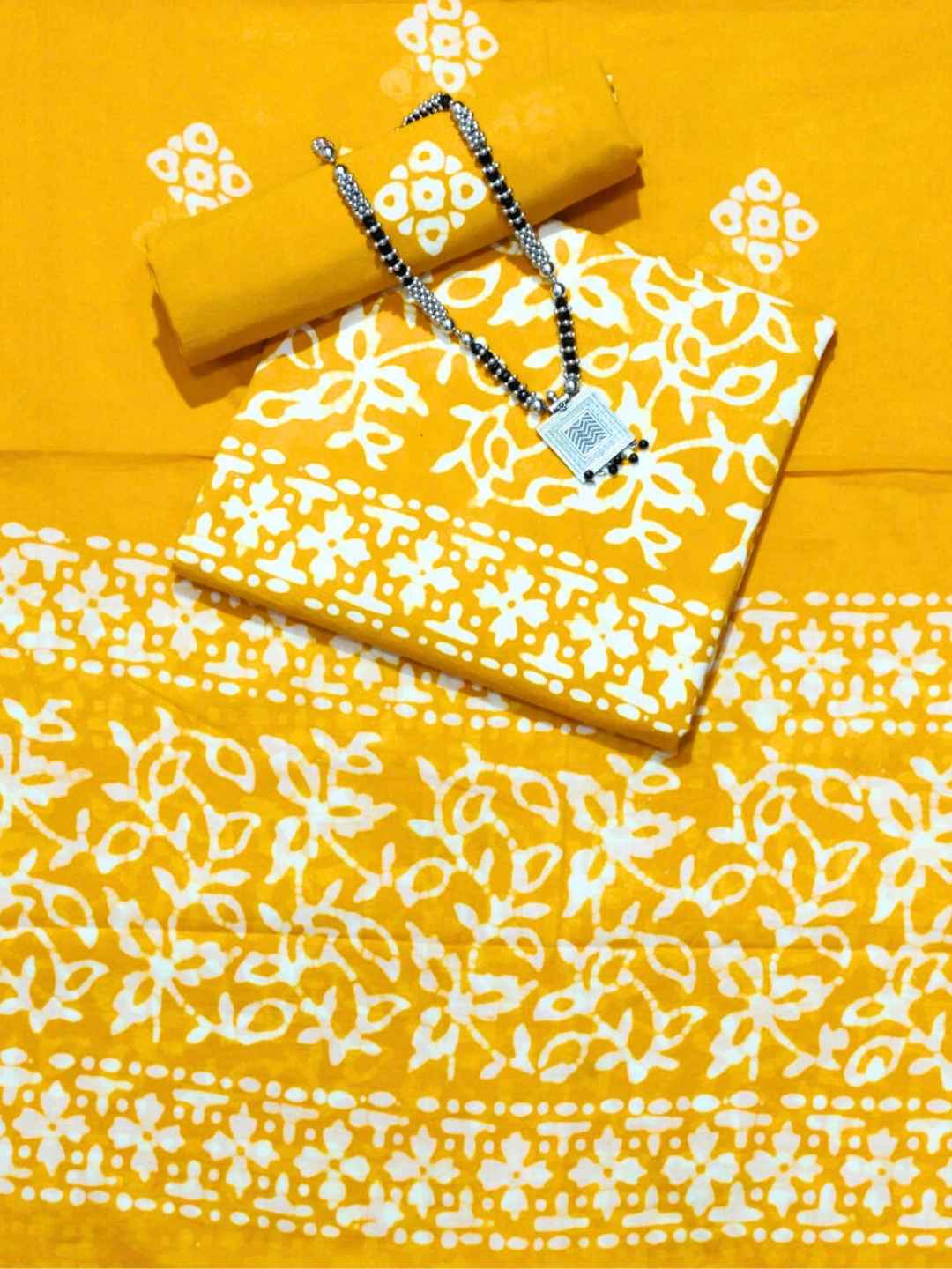 Bombay Batik Pure Cotton Dress Material Handcrafted Batik Design – Yellow Colour