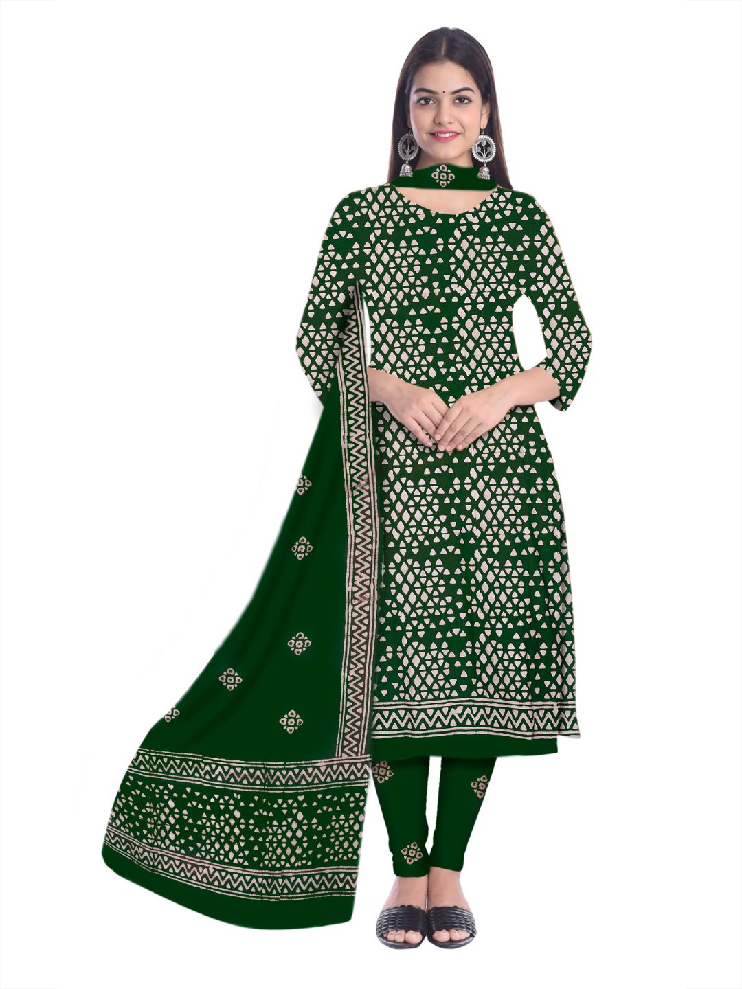 Green Unstitched  Pure Salwar Suit Set With Dupatta