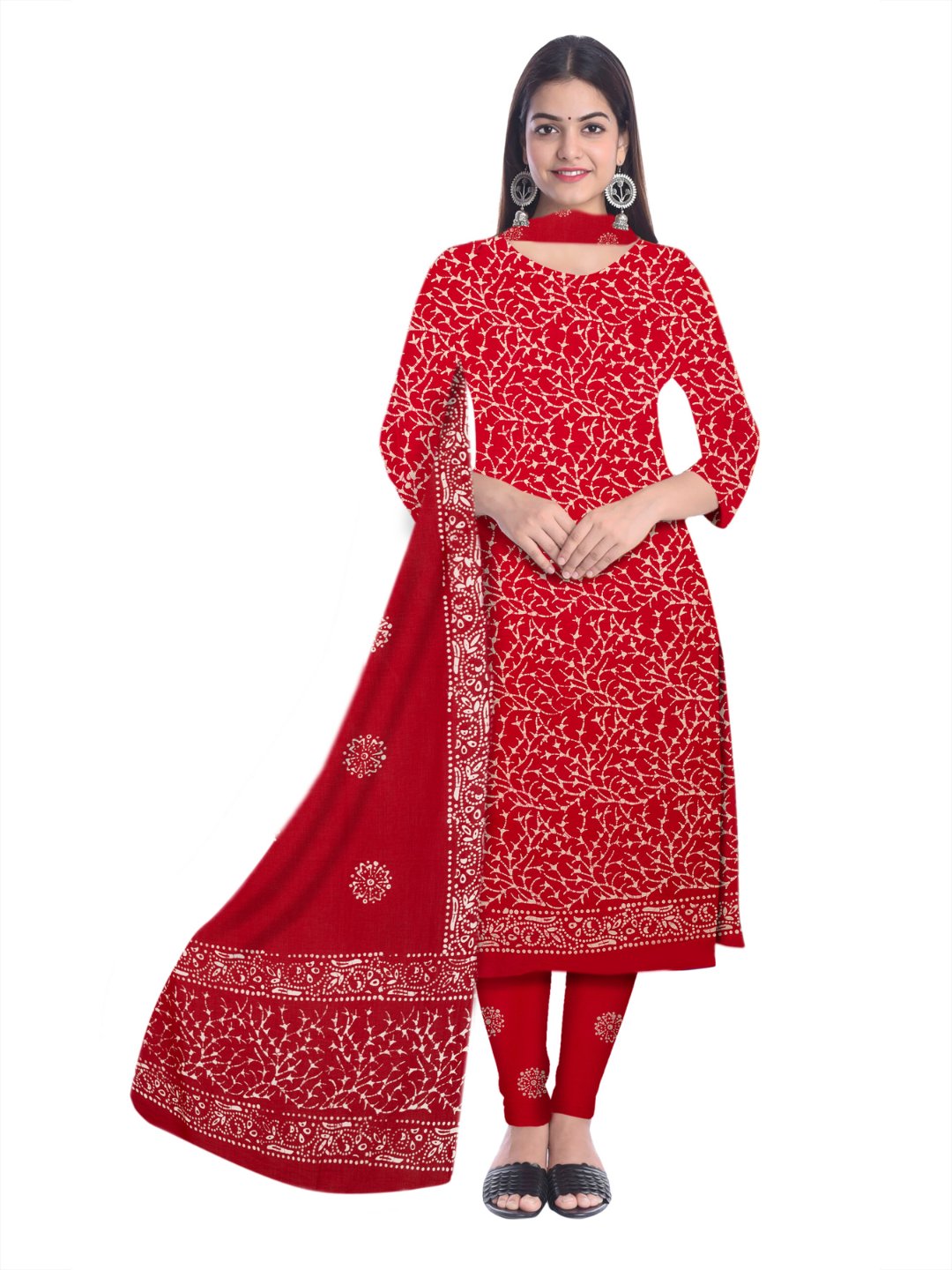 Bombay Batik Pure Cotton Dress Material Wax-Resist Batik Printing – Red   Batik