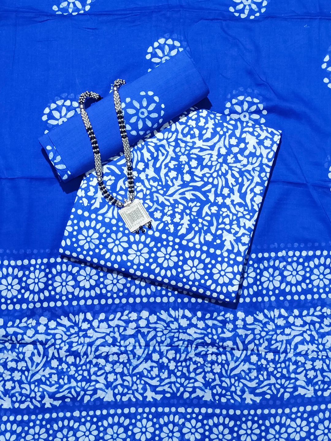 Bombay Batik Pure Cotton Dress Material Block-Wax Printing Technique – Blue Colour