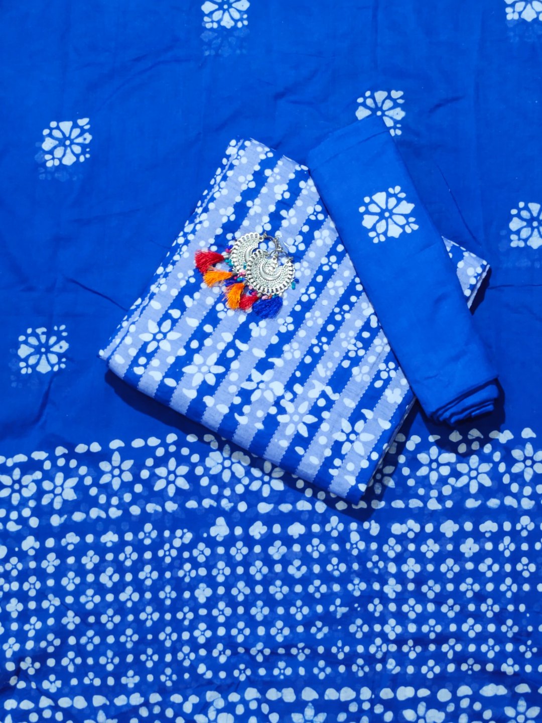 Bombay Batik Pure Cotton Dress Material Handcrafted Batik Design – Blue Batik