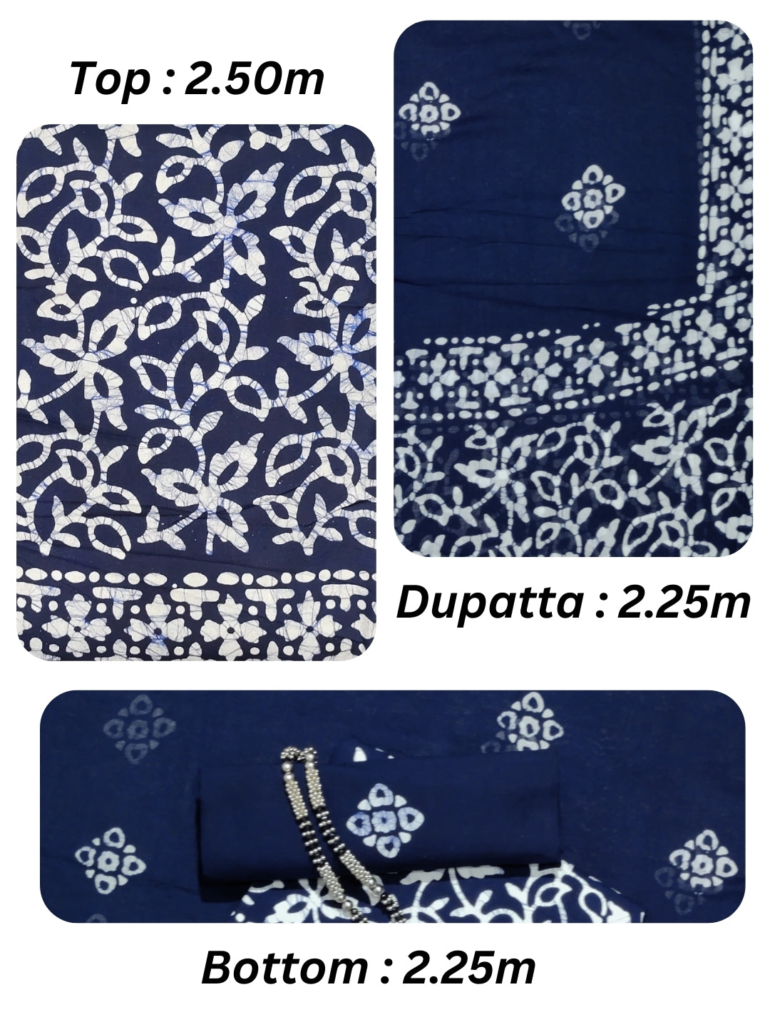 Bombay Batik Pure Cotton Dress Material Hand-Painted Batik Motifs – Navy Blue Batik