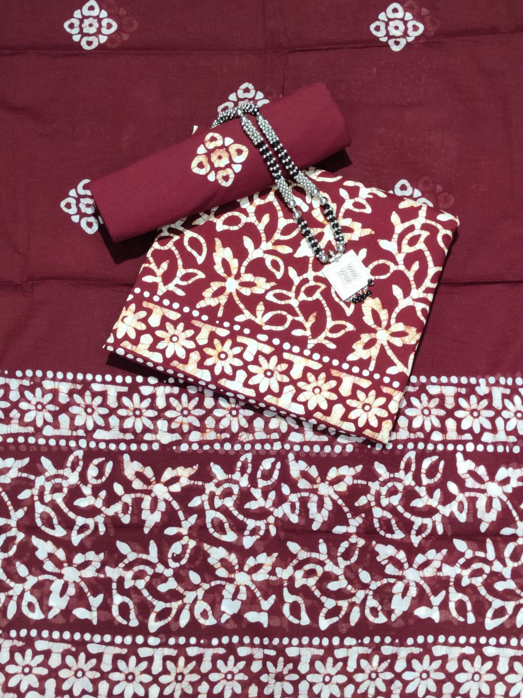 Bombay Batik Pure Cotton Dress Material Ethnic Batik Crafting – Maroon Colour
