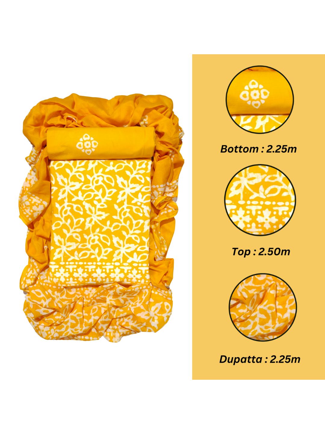 Bombay Batik Pure Cotton Dress Material Handcrafted Batik Design – Yellow Colour
