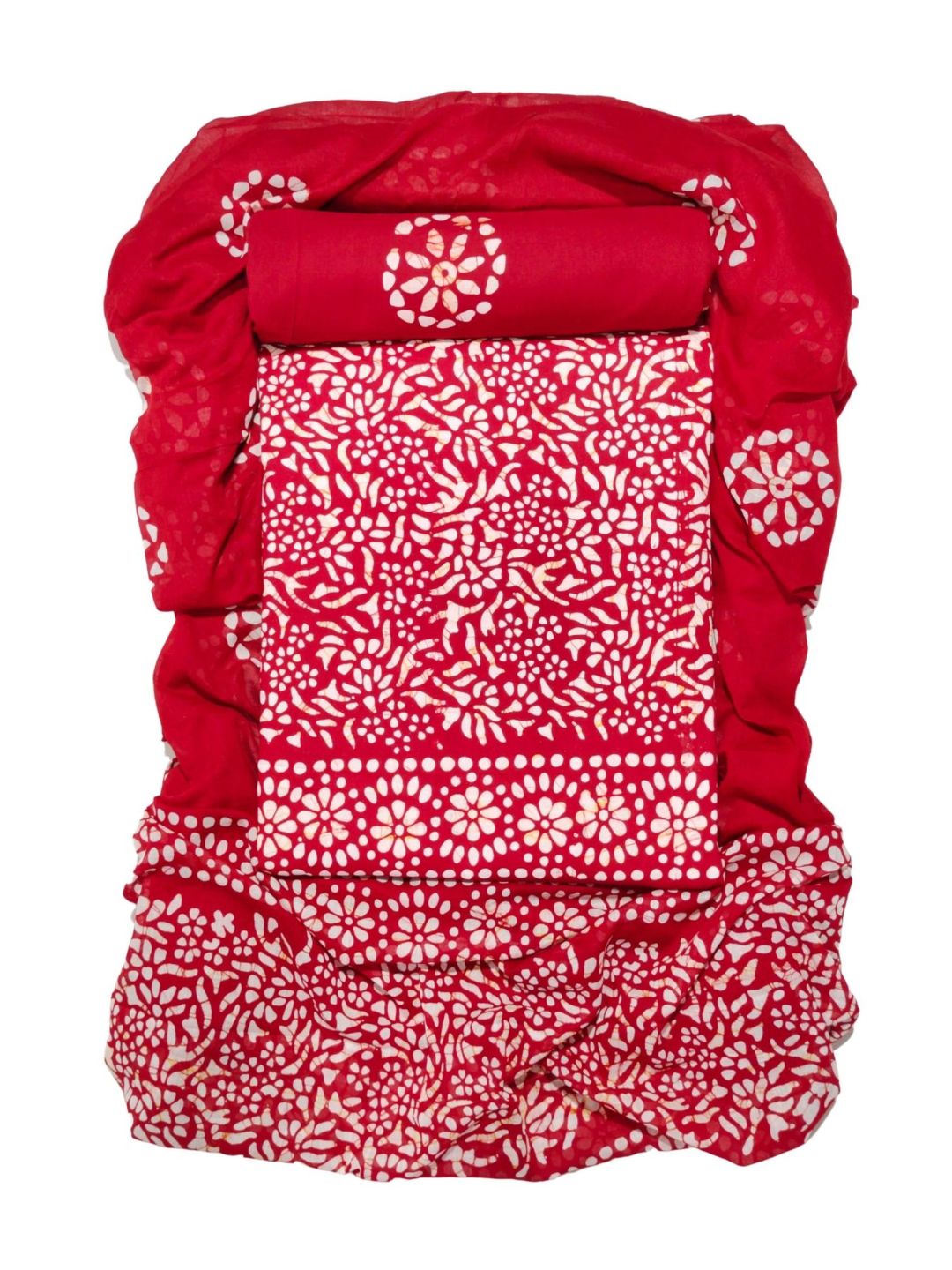Bombay Batik Pure Cotton Dress Material Natural Dye Batik Printing – Red   Batik