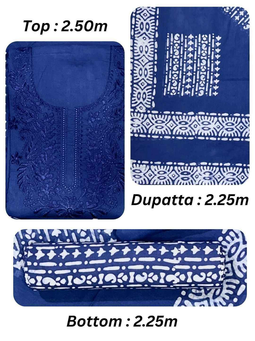 Bombay Batik Pure Cotton Dress Material Hand-Dyed Batik with Lucknowi Motifs – Indigo Batik