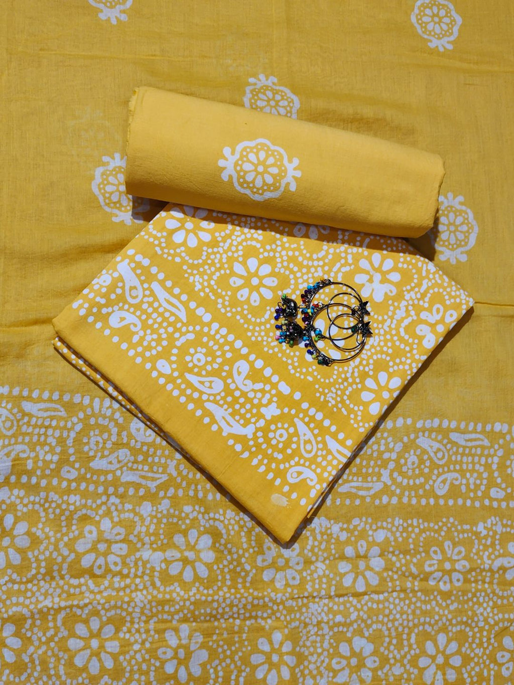 Bombay Batik Pure Cotton Dress Material Batik printed Yellow Colour
