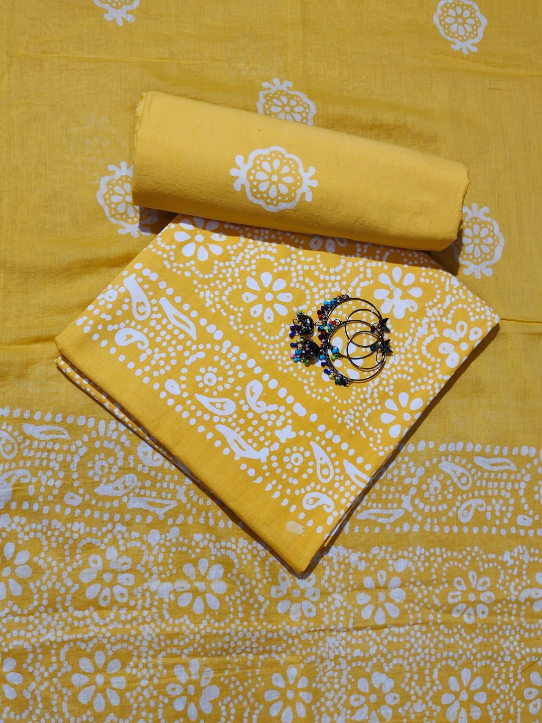 Bombay Batik Pure Cotton Dress Material Batik printed Yellow Colour