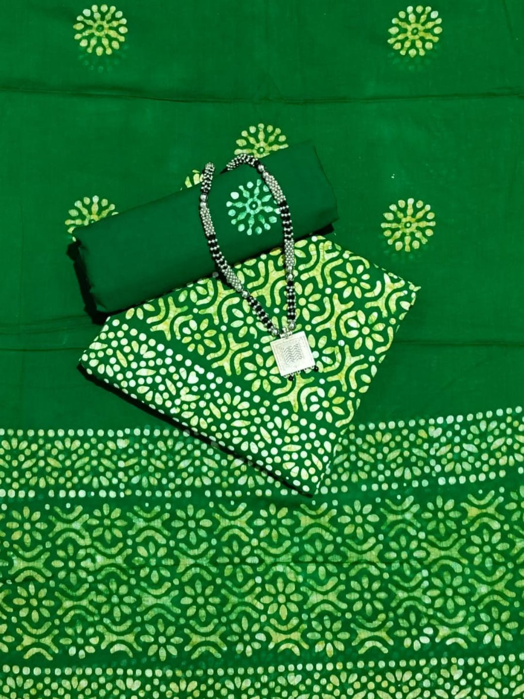 Bombay Batik Pure Cotton Dress Material Hand Printed Batik – Green Colour